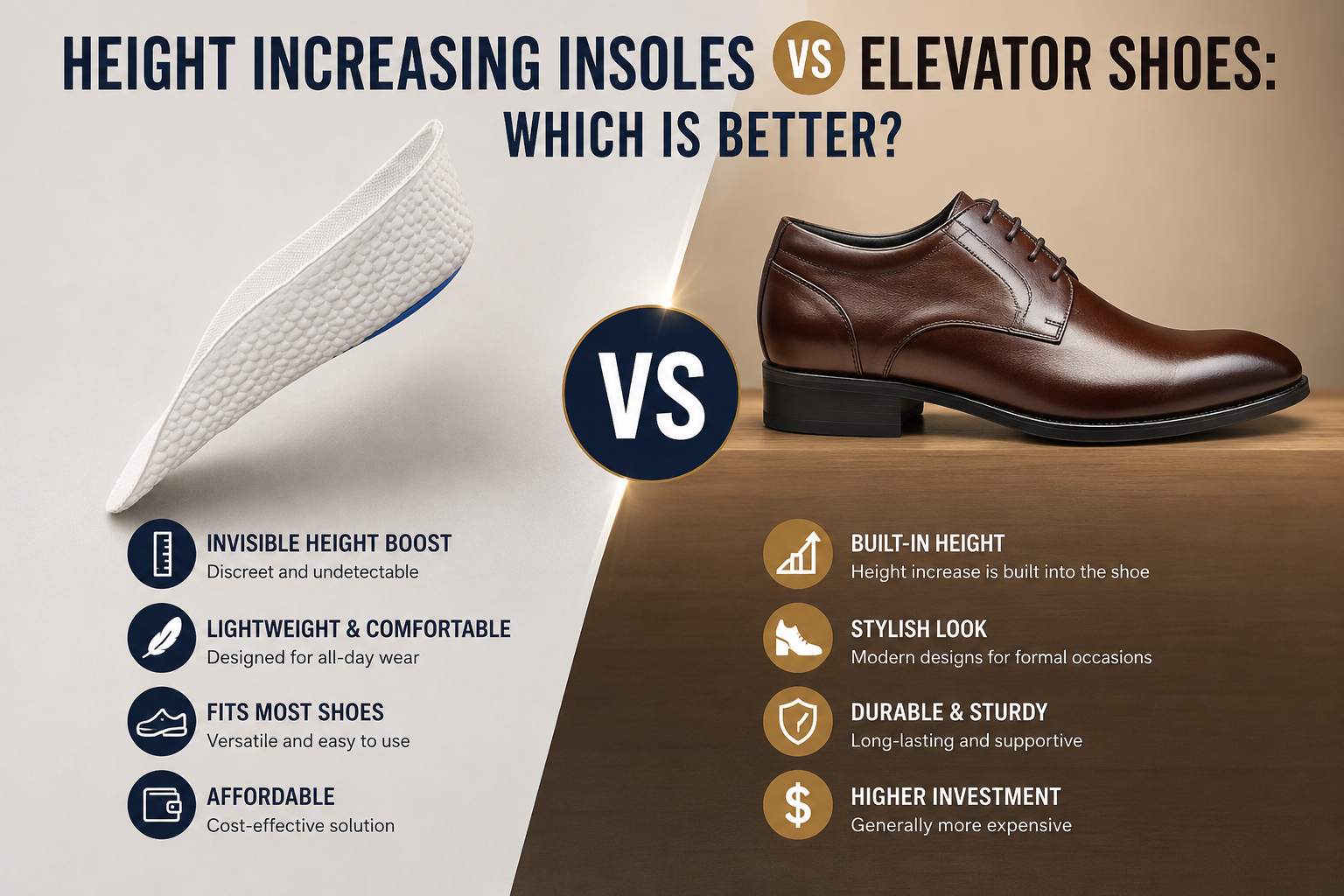 Height Increasing Insoles vs Elevator Shoes: Which Is Better?